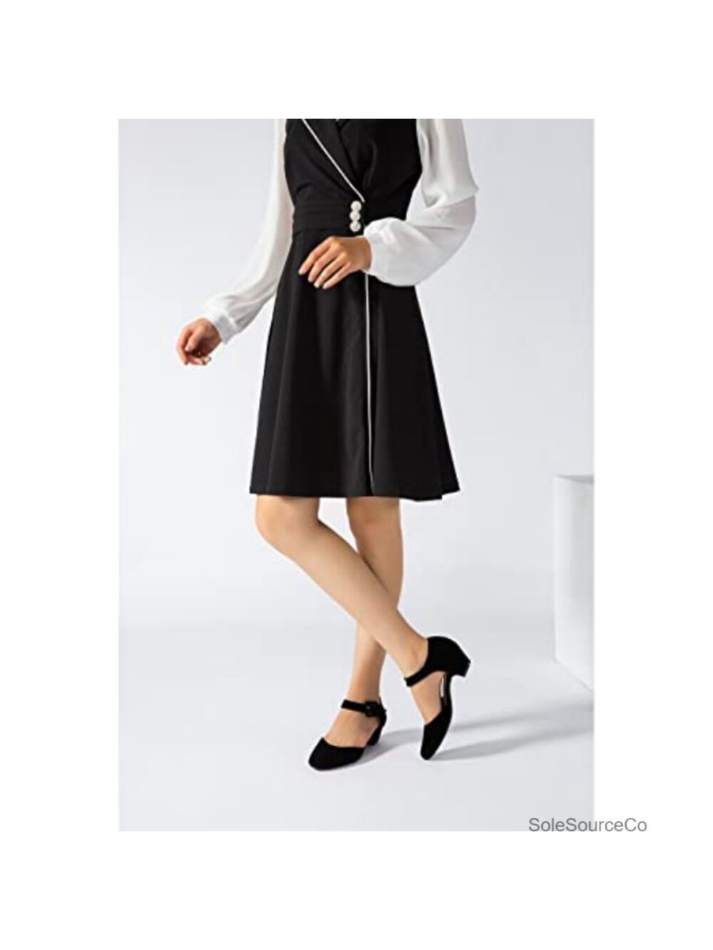 Women's Ankle Strap Block Heels Closed Toe Pumps Formal Dress Shoes - Picture 5 of 6